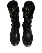 Black Stud Platform Combat High Boots Shoes