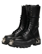 Black Stud Platform Combat High Boots Shoes