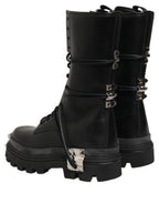 Black Stud Platform Combat High Boots Shoes