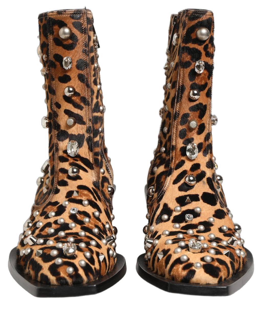 Brown Leopard Embellished Mid Calf Men Boots Shoes