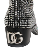 Black Crystal Embellished Ankle Boots Shoes