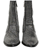 Black Crystal Embellished Ankle Boots Shoes