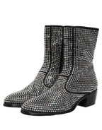 Black Crystal Embellished Ankle Boots Shoes