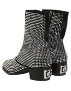 Black Crystal Embellished Ankle Boots Shoes