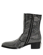 Black Crystal Embellished Ankle Boots Shoes