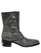 Black Crystal Embellished Ankle Boots Shoes