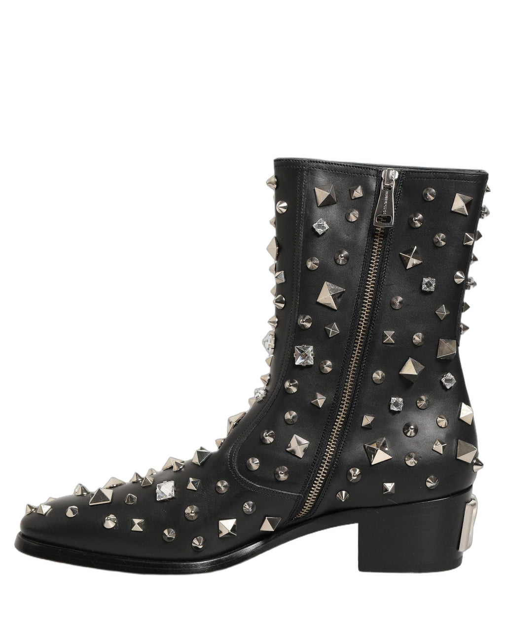Black Crystal Embellished Short Boots Shoes