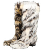 Multicolor Knee High Faux Fur Boots Shoes