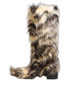 Multicolor Knee High Faux Fur Boots Shoes