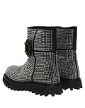 Black Crystal Embellished Short Boots Shoes