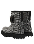 Black Crystal Embellished Short Boots Shoes
