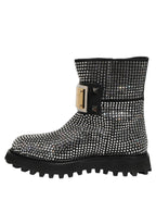 Black Crystal Embellished Short Boots Shoes