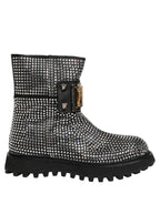 Black Crystal Embellished Short Boots Shoes