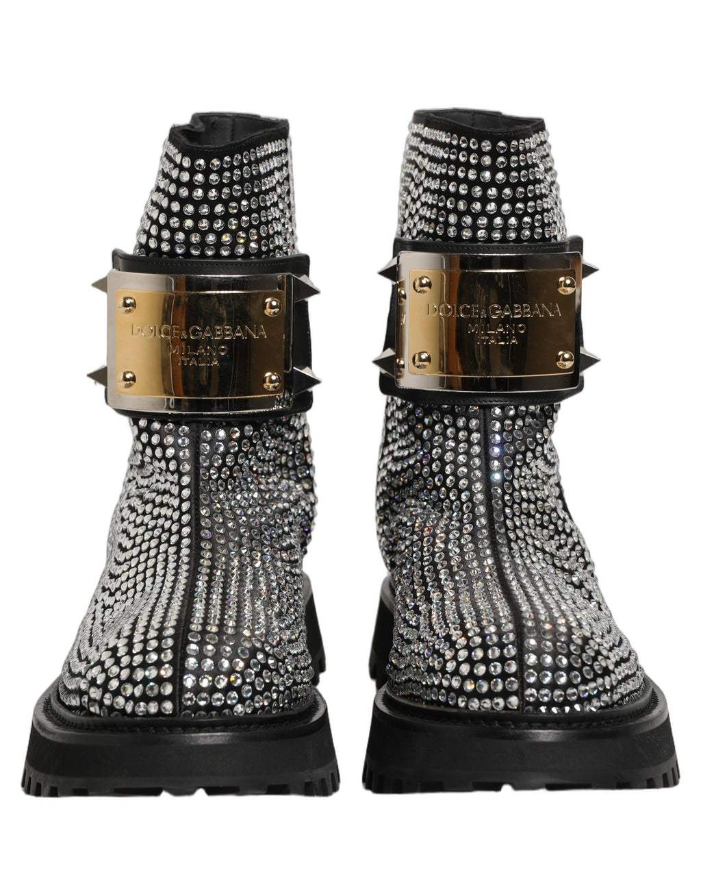 Black Crystal Embellished Short Boots Shoes