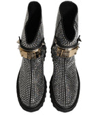 Black Crystal Embellished Short Boots Shoes