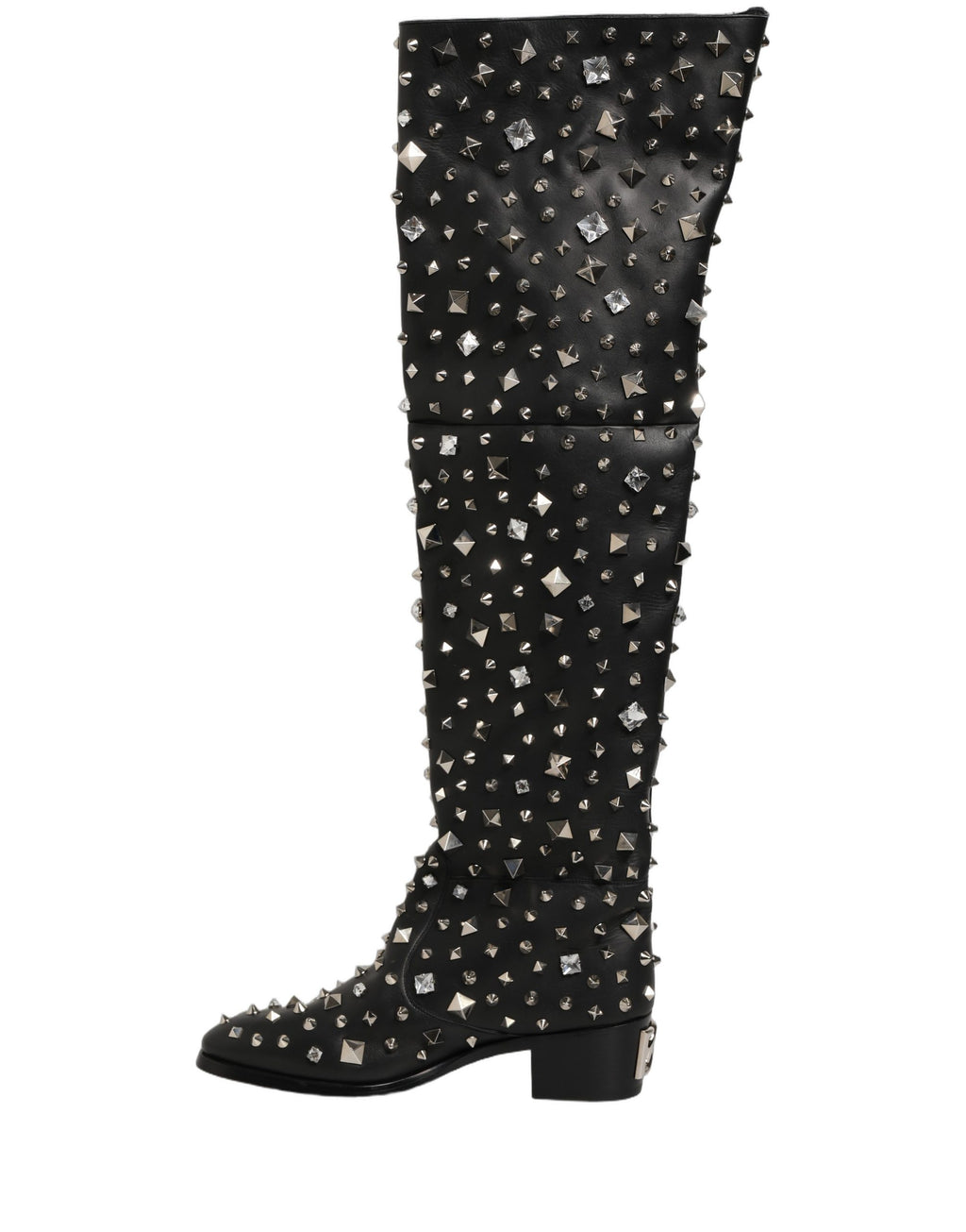 Black Crystal Embellished High Boots Shoes