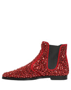 Red Embellished Chelsea Ankle Boots Shoes