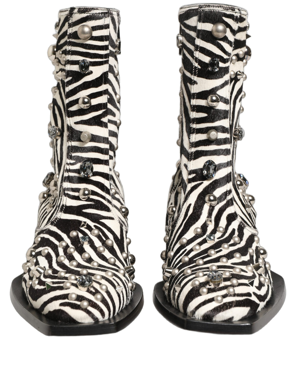 Black White Zebra Embellished Boots Shoes
