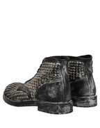 Black Leather Runway Studs Ankle Boots Shoes