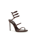 Brown Silk Stiletto Heel Sandals