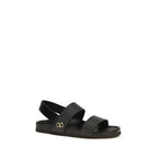Black Calf Leather Bos Taurus Flat Sandals