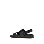 Black Calf Leather Bos Taurus Flat Sandals