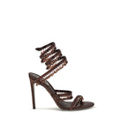 Brown Silk Stiletto Heel Sandals
