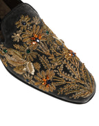 Black Velvet Embellished Dress Loafers Shoes