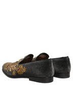 Black Velvet Embellished Dress Loafers Shoes