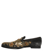 Black Velvet Embellished Dress Loafers Shoes