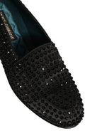 Black Rhinestone Embellished Loafers Shoes