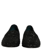 Black Rhinestone Embellished Loafers Shoes