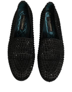 Black Rhinestone Embellished Loafers Shoes