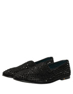 Black Rhinestone Embellished Loafers Shoes