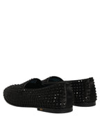 Black Rhinestone Embellished Loafers Shoes