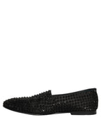 Black Rhinestone Embellished Loafers Shoes