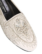 White Satin Embellished Dress Loafers Shoes