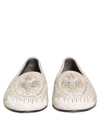White Satin Embellished Dress Loafers Shoes