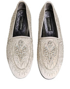 White Satin Embellished Dress Loafers Shoes