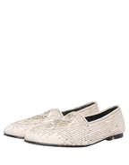 White Satin Embellished Dress Loafers Shoes