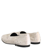 White Satin Embellished Dress Loafers Shoes