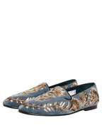 Blue Velvet Embellished Dress Loafers Shoes