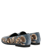 Blue Velvet Embellished Dress Loafers Shoes