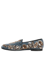 Blue Velvet Embellished Dress Loafers Shoes