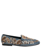 Blue Velvet Embellished Dress Loafers Shoes