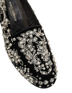 Black Velvet Embellished Dress Loafers Shoes