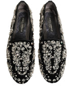 Black Velvet Embellished Dress Loafers Shoes