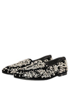 Black Velvet Embellished Dress Loafers Shoes