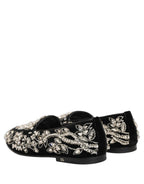 Black Velvet Embellished Dress Loafers Shoes