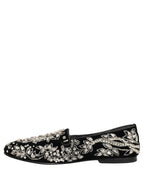Black Velvet Embellished Dress Loafers Shoes